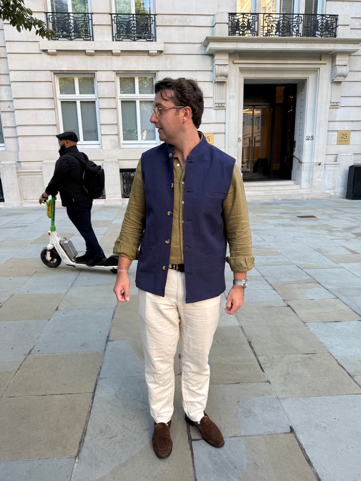 The Linen Nehru Gilet - Navy
