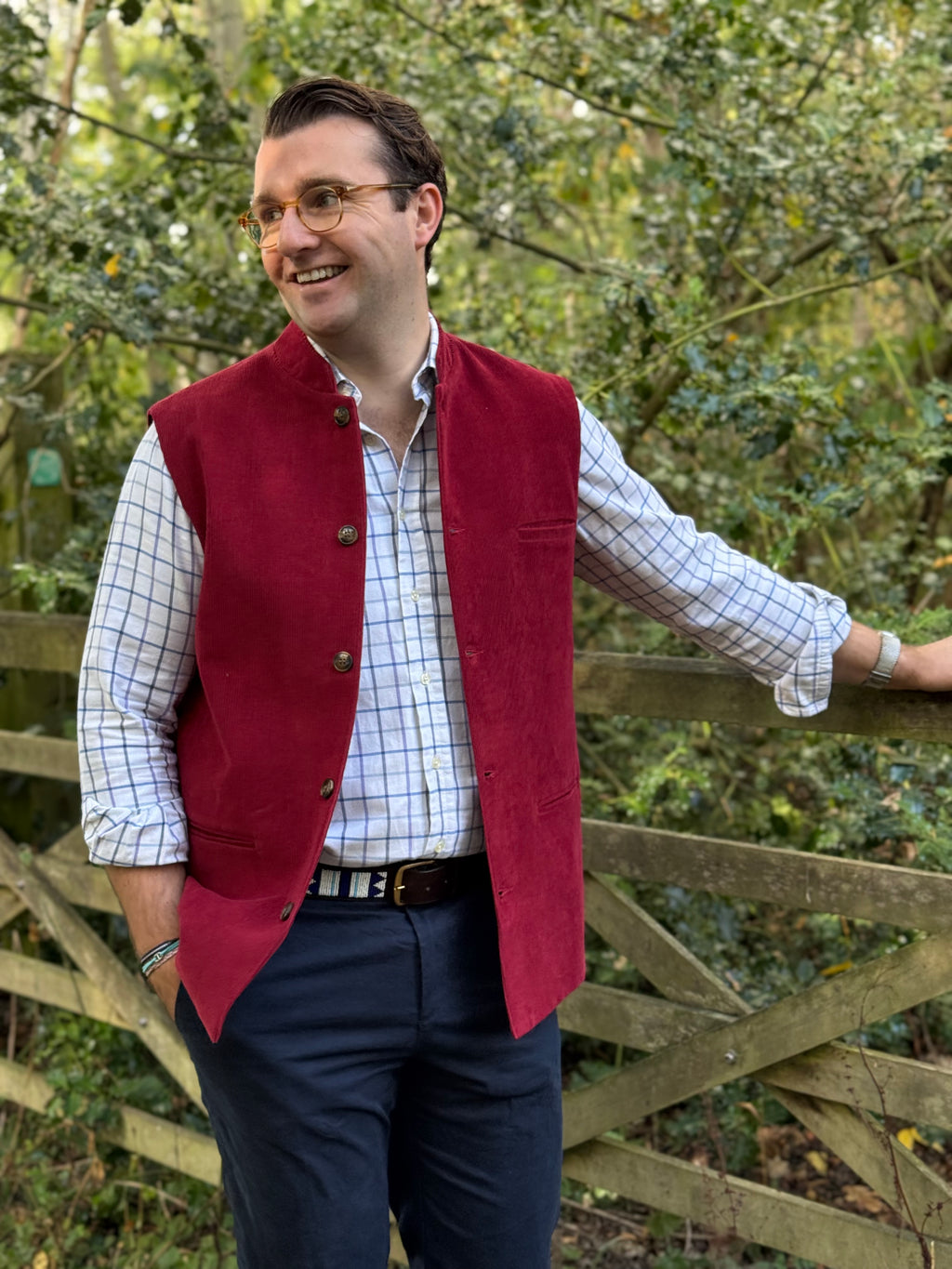 Burgundy Cord Nehru Gilet