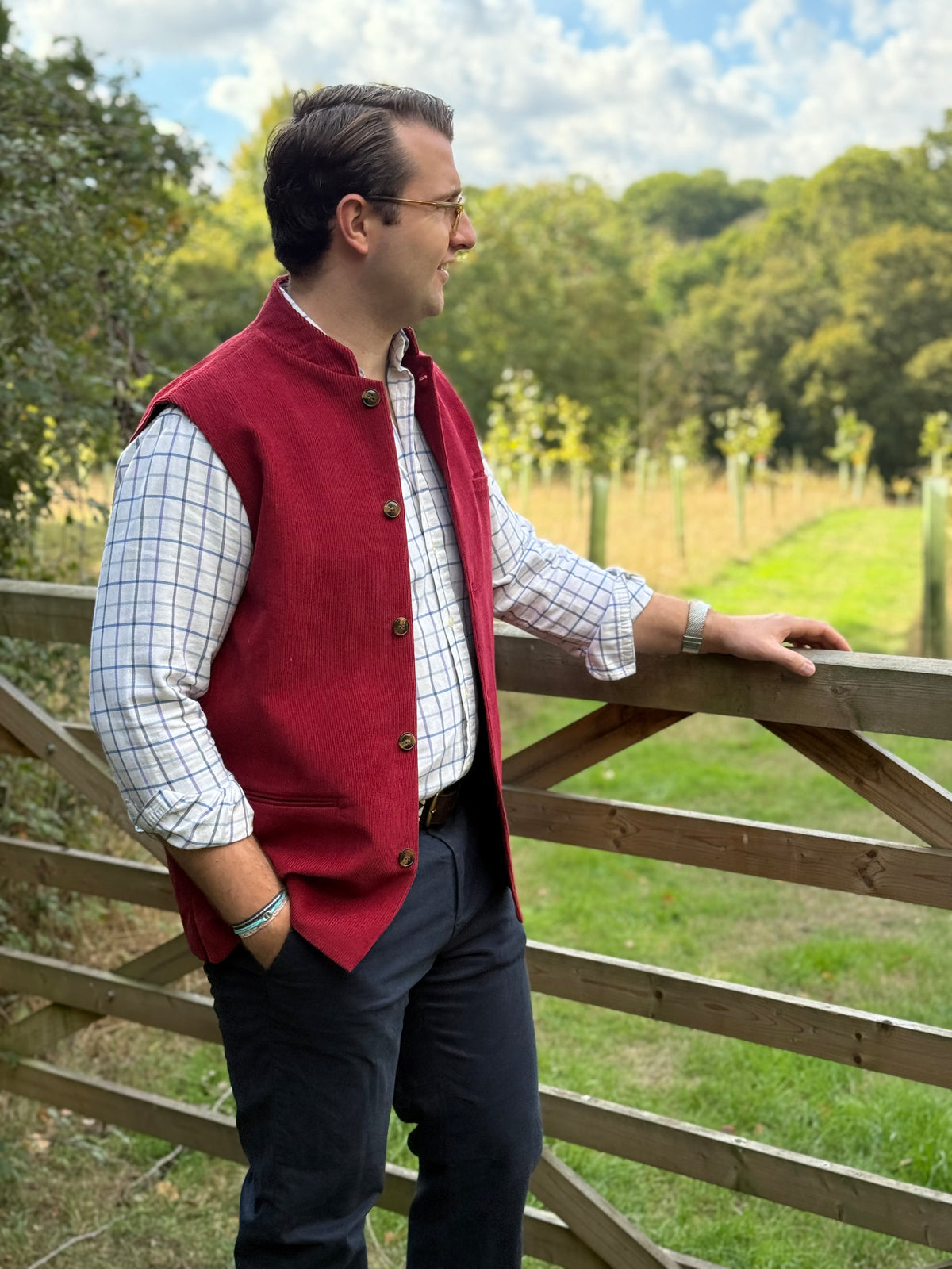 Burgundy Cord Nehru Gilet