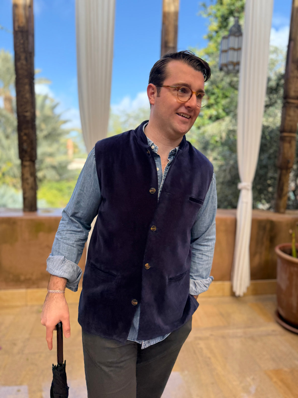 Navy Velvet Nehru Waistcoat