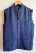 The Linen Nehru Gilet - Navy