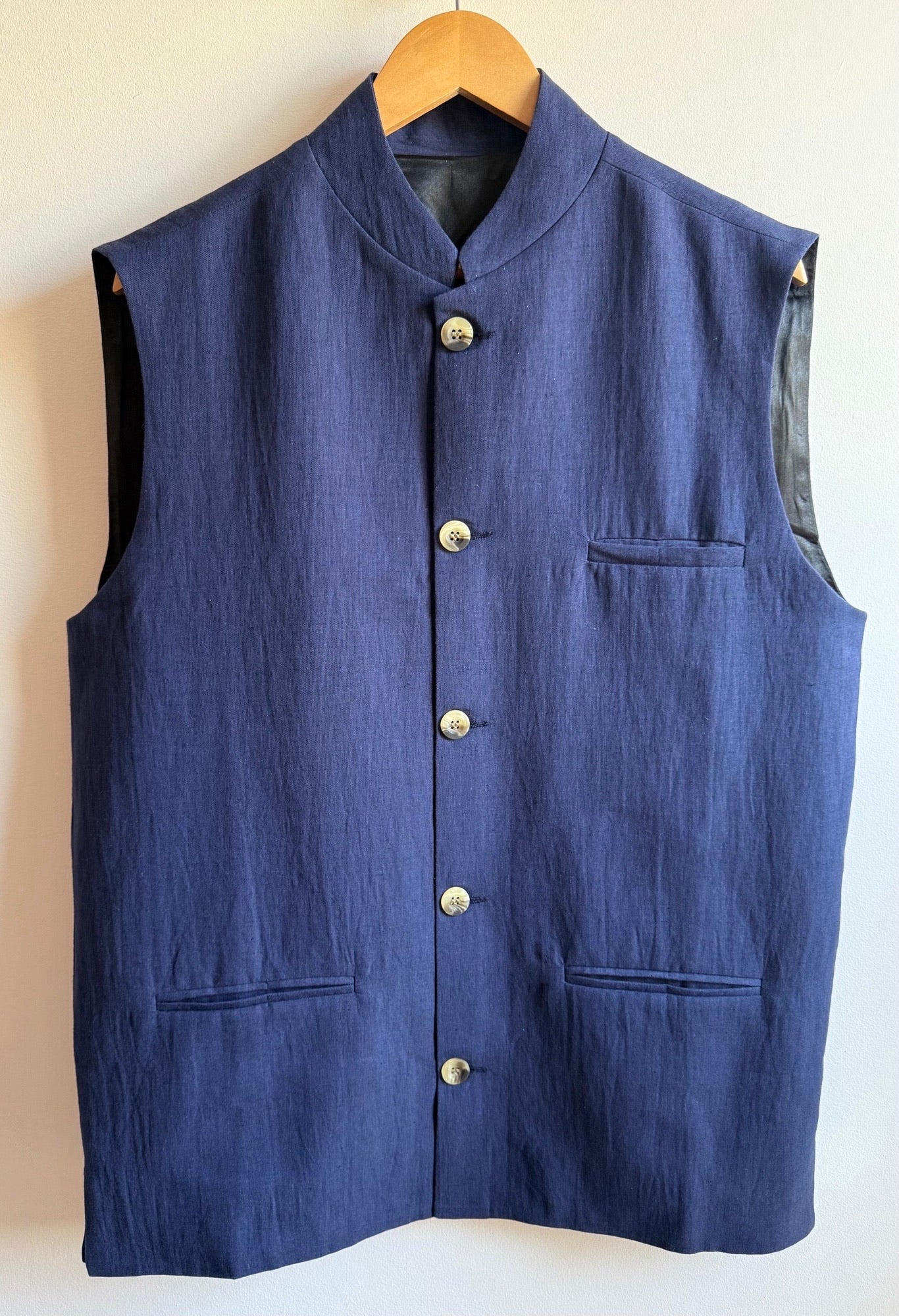 The Linen Nehru Gilet - Navy