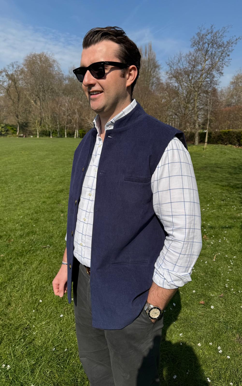 Navy Cord Nehru Gilet