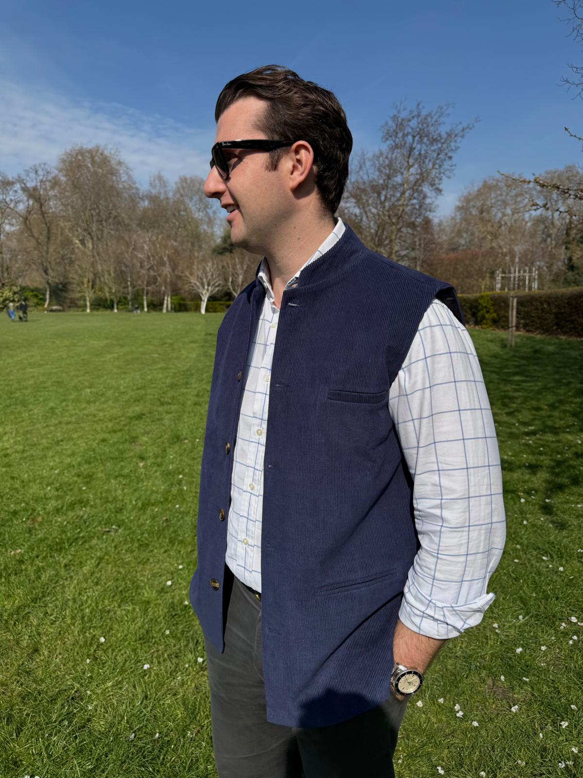 Navy Cord Nehru Gilet