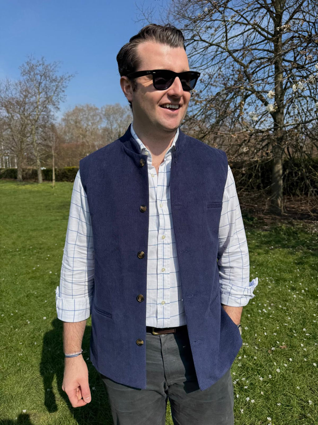 Navy Cord Nehru Gilet