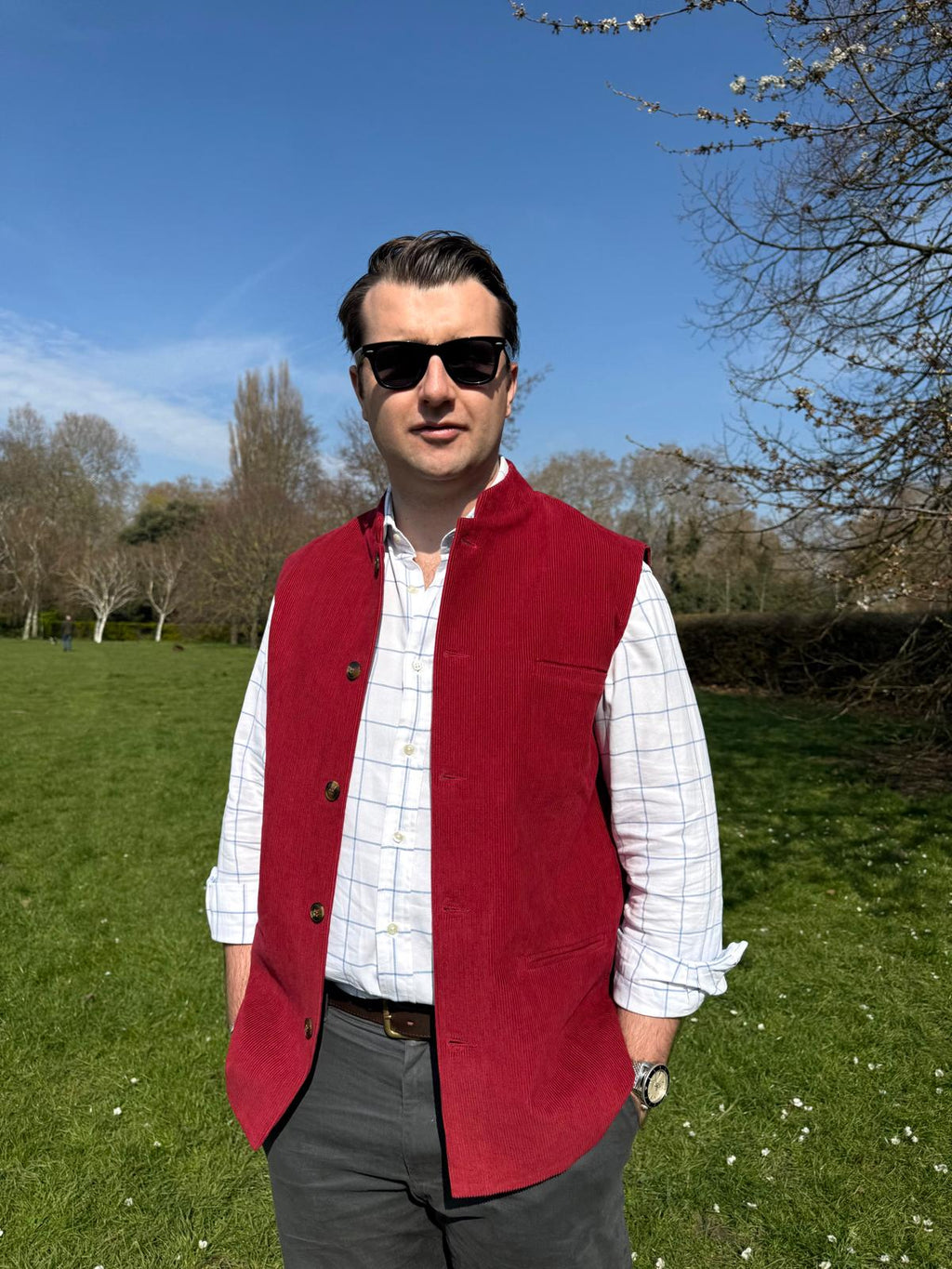 Burgundy Cord Nehru Gilet
