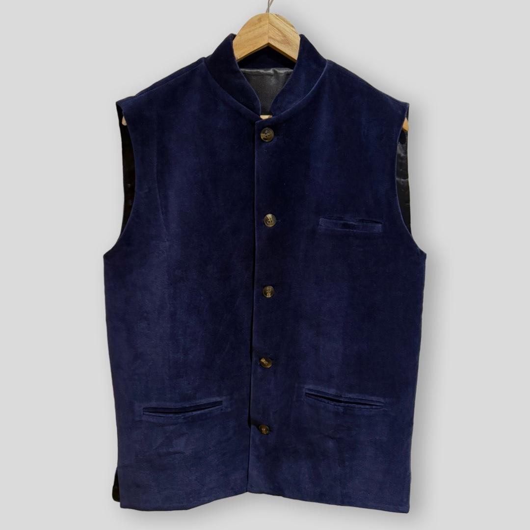 Navy Velvet Nehru Waistcoat