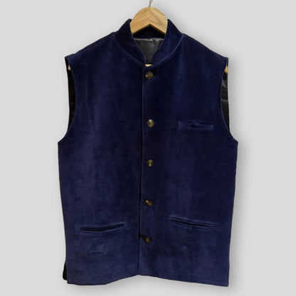 Navy Velvet Nehru Waistcoat