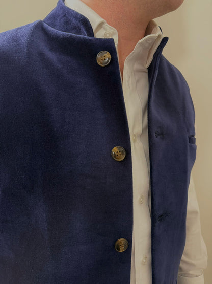 Navy Velvet Nehru Waistcoat