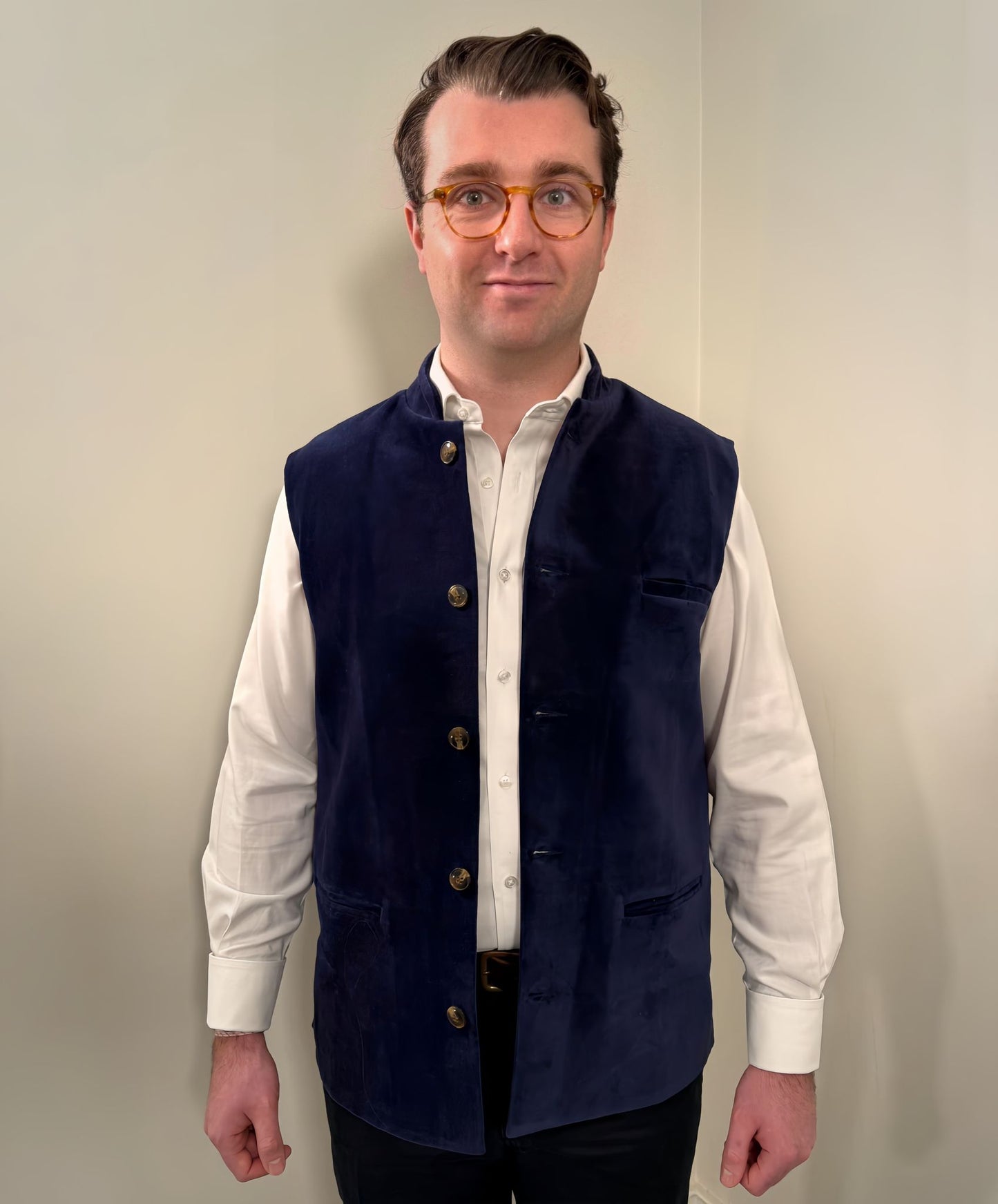 Navy Velvet Nehru Waistcoat