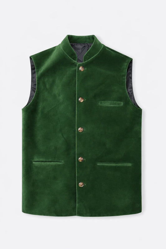 Green Velvet Nehru Waistcoats