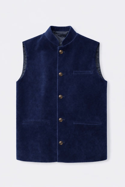 Navy Velvet Nehru Waistcoat