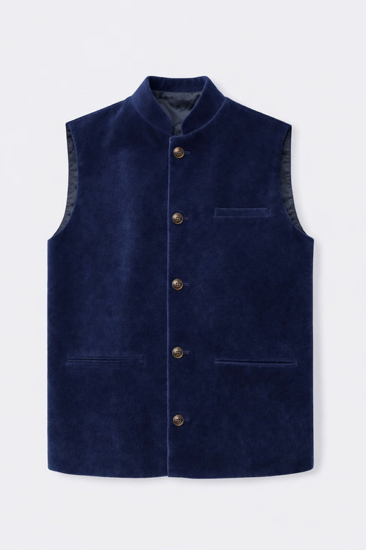 Navy Velvet Nehru Waistcoat