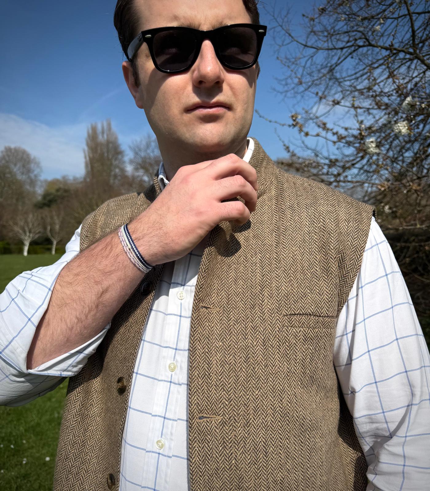 Timeless Herringbone Tweed Nehru Gilet