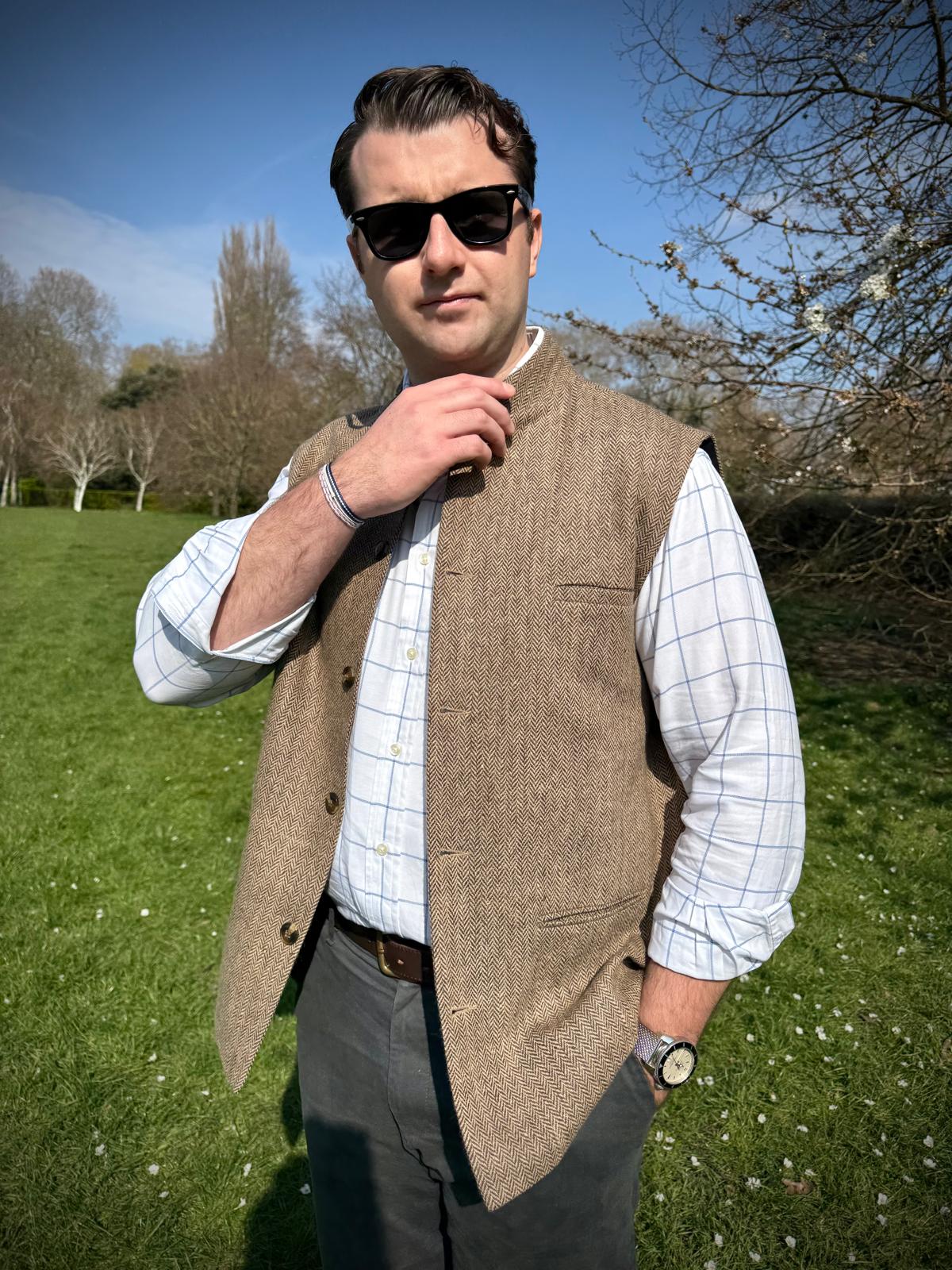 Timeless Herringbone Tweed Nehru Gilet