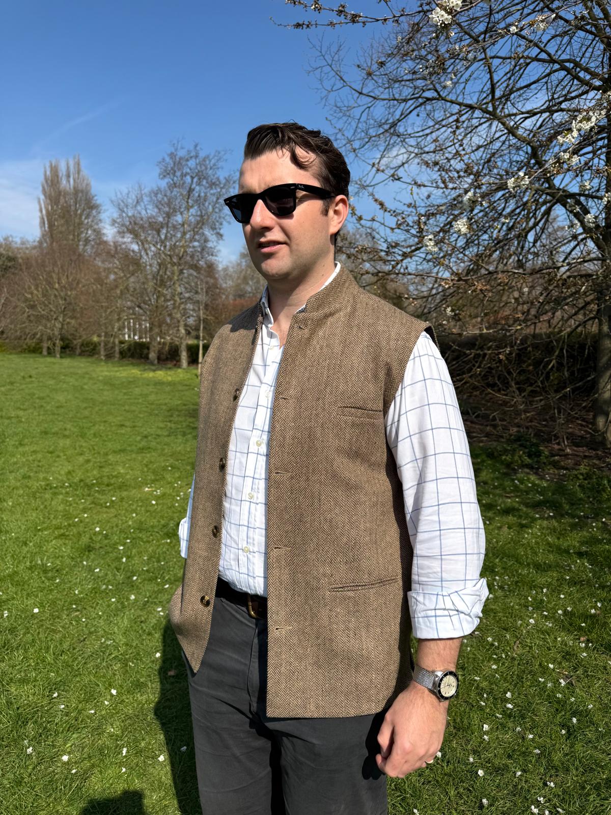 Timeless Herringbone Tweed Nehru Gilet